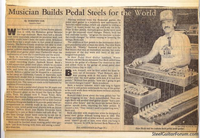 ZANE BECK Pedal Steel Guitar History The Steel Guitar Forum