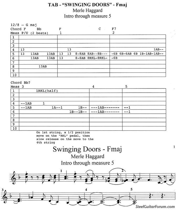 Trial Tab Swinging Doors Intro In F The Steel Guitar