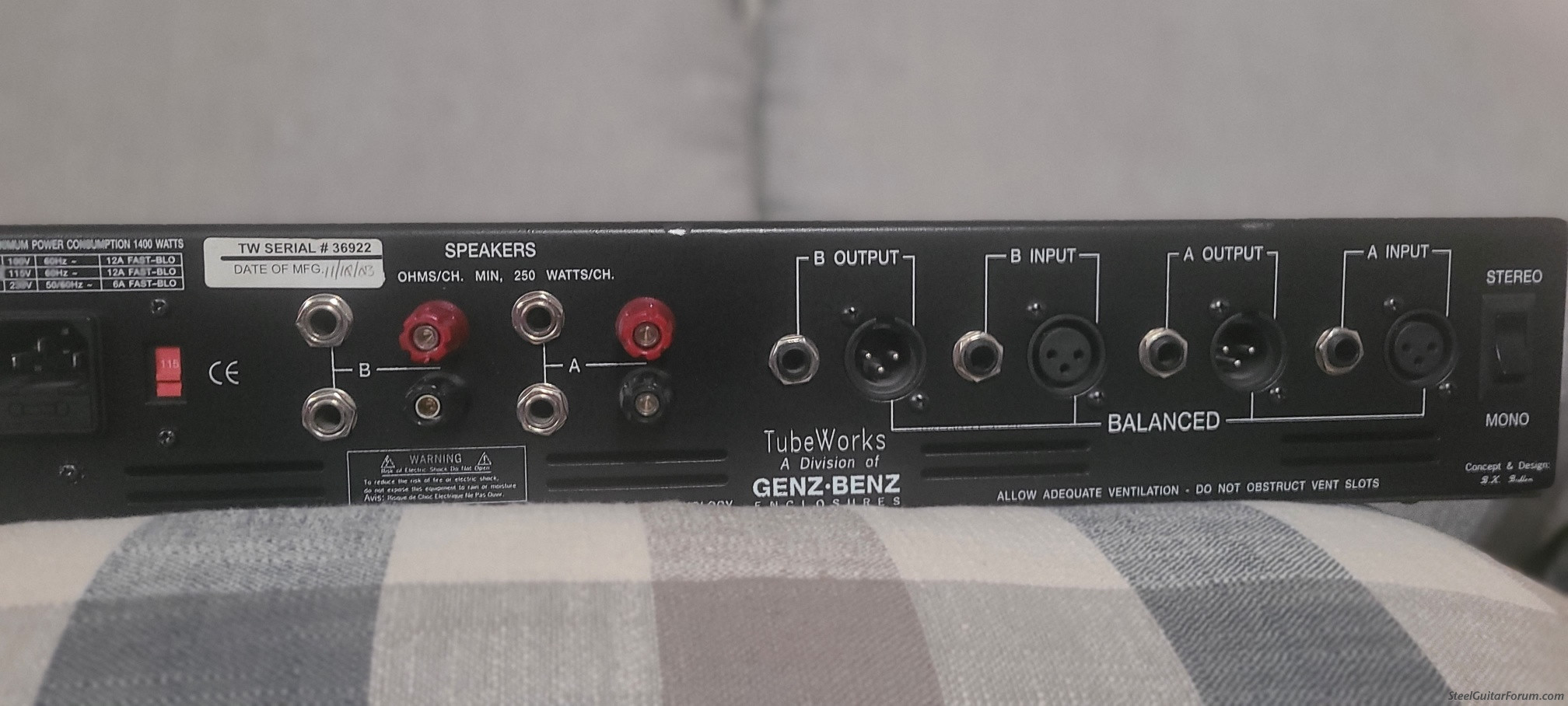 For Sale Used Tubeworks 1500 Power Amp The Steel Guitar Forum