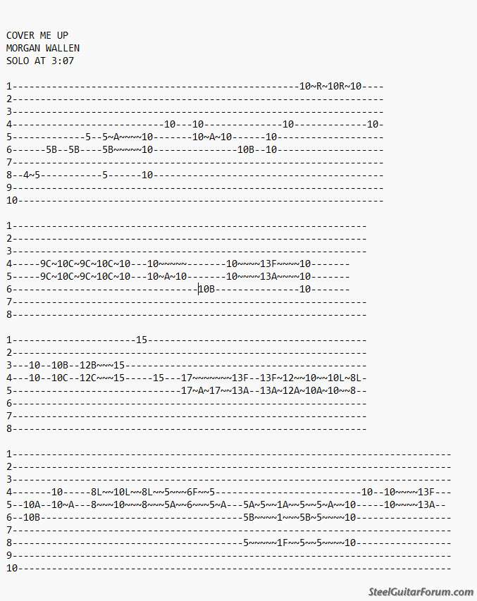 Paul Franklin solo on Cover Me Up Wallen version) The Steel